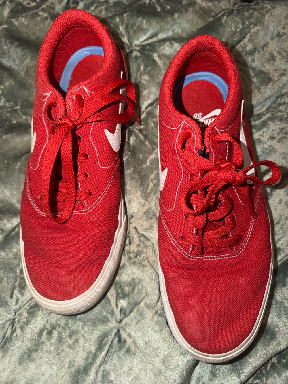 Nike Red Canvas Low-Top Sneakers with White Swoosh